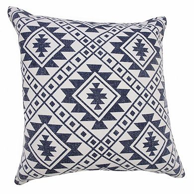 HomeRoots 20" X 20" Navy And White 100% Cotton Geometric Zippered Pillow