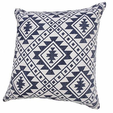 HomeRoots 20" X 20" Navy And White 100% Cotton Geometric Zippered Pillow