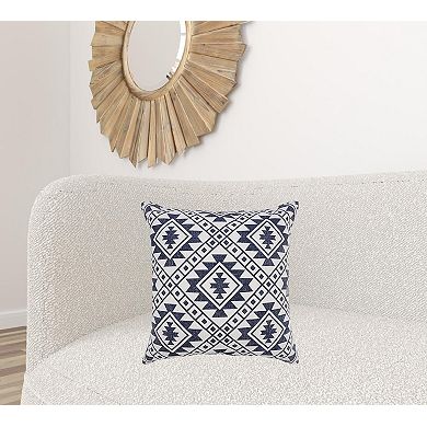 HomeRoots 20" X 20" Navy And White 100% Cotton Geometric Zippered Pillow