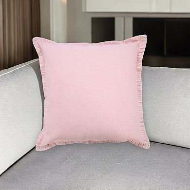 HomeRoots 20" Light Pink Cotton Throw Pillow With Embroidered Edges