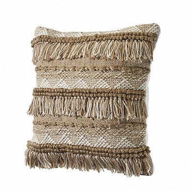 HomeRoots 20" X 20" Beige And White Polyester Geometric Zippered Pillow