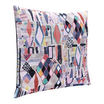 HomeRoots 24" X 24" Red Pink Blue Gray And Black Polyester Abstract Zippered Pillow
