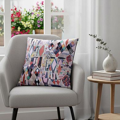 HomeRoots 24" X 24" Red Pink Blue Gray And Black Polyester Abstract Zippered Pillow