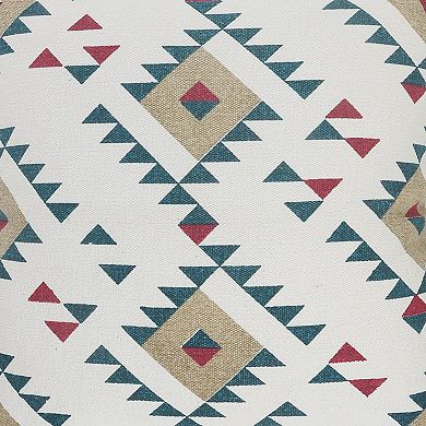 HomeRoots 20" X 20" White Burgundy Tan And Teal 100% Cotton Geometric Zippered Pillow