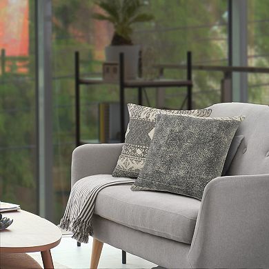 HomeRoots 20" X 20" Gray And White 100% Cotton Geometric Zippered Pillow