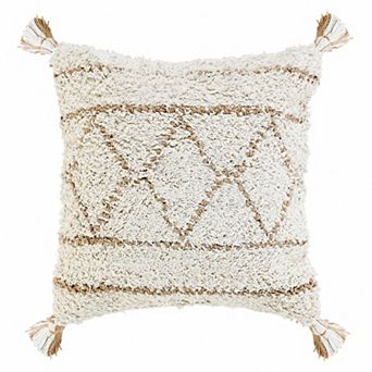 HomeRoots 20" X 20" White And Tan 100% Cotton Geometric Zippered Pillow