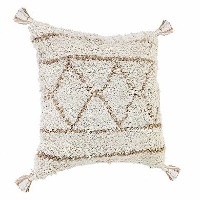 HomeRoots 20" X 20" White And Tan 100% Cotton Geometric Zippered Pillow
