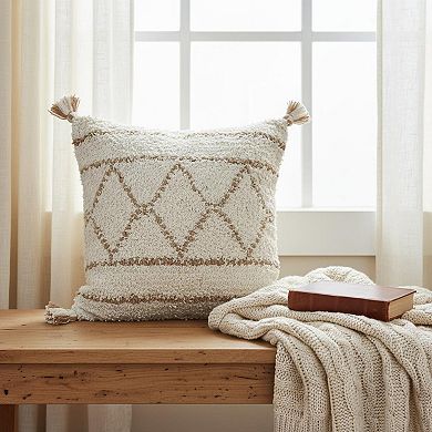 HomeRoots 20" X 20" White And Tan 100% Cotton Geometric Zippered Pillow