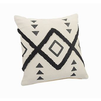 HomeRoots 20" X 20" Cream Black And Gray 100% Cotton Geometric Zippered Pillow