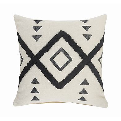 HomeRoots 20" X 20" Cream Black And Gray 100% Cotton Geometric Zippered Pillow
