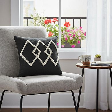 HomeRoots 20" X 20" White And Black 100% Cotton Geometric Zippered Pillow