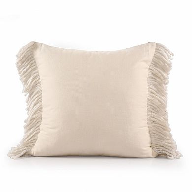 HomeRoots 20" Navy Blue And Ivory Cotton Striped Throw Pillow with Fringe