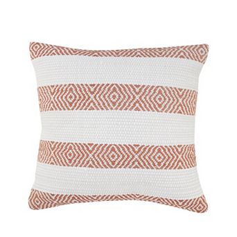 HomeRoots 20" X 20" Orange And White 100% Cotton Striped Zippered Pillow