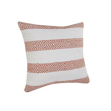 HomeRoots 20" X 20" Orange And White 100% Cotton Striped Zippered Pillow