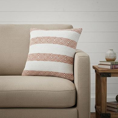 HomeRoots 20" X 20" Orange And White 100% Cotton Striped Zippered Pillow