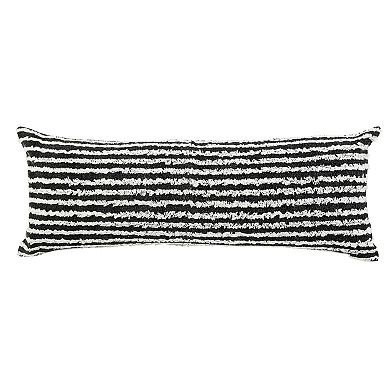 HomeRoots 14" X 36" Black And Cream 100% Cotton Striped Zippered Pillow