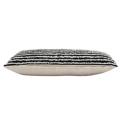 HomeRoots 14" X 36" Black And Cream 100% Cotton Striped Zippered Pillow