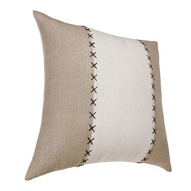 HomeRoots 20" X 20" Gray And Tan Linen Patchwork Zippered Pillow