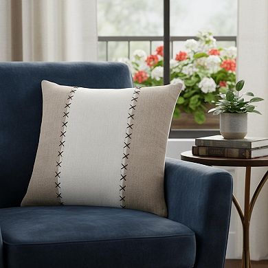 HomeRoots 20" X 20" Gray And Tan Linen Patchwork Zippered Pillow