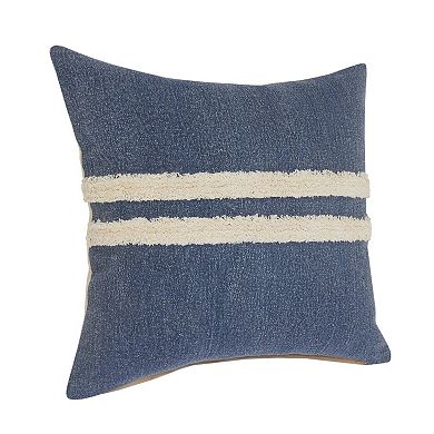 HomeRoots 20" X 20" Dusty Blue And White 100% Cotton Striped Zippered Pillow