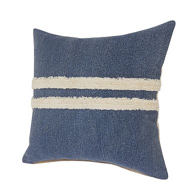 HomeRoots 20" X 20" Dusty Blue And White 100% Cotton Striped Zippered Pillow