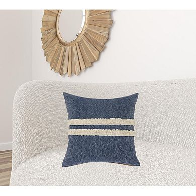 HomeRoots 20" X 20" Dusty Blue And White 100% Cotton Striped Zippered Pillow