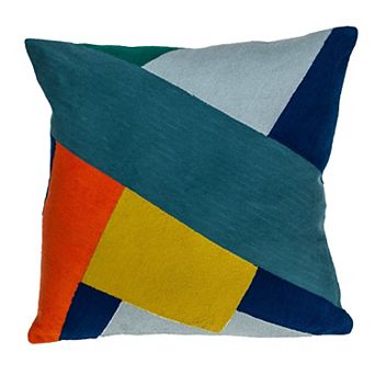 HomeRoots 20" Blue and Yellow Geometric Cotton Throw Pillow