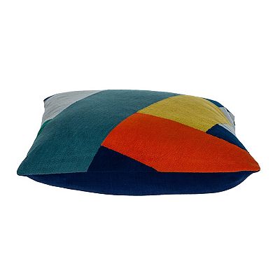 HomeRoots 20" Blue and Yellow Geometric Cotton Throw Pillow