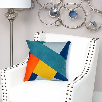 HomeRoots 20" Blue and Yellow Geometric Cotton Throw Pillow