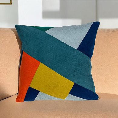 HomeRoots 20" Blue and Yellow Geometric Cotton Throw Pillow