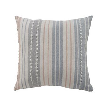 HomeRoots 20" X 20" White Blue Gray And Tan 100% Cotton Striped Zippered Pillow