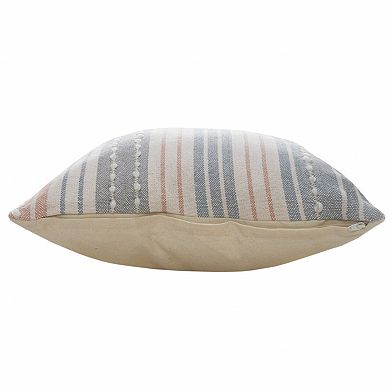 HomeRoots 20" X 20" White Blue Gray And Tan 100% Cotton Striped Zippered Pillow