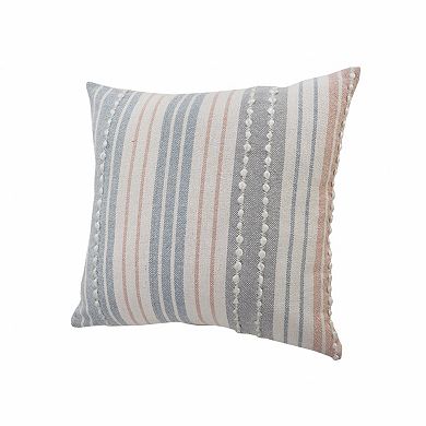 HomeRoots 20" X 20" White Blue Gray And Tan 100% Cotton Striped Zippered Pillow