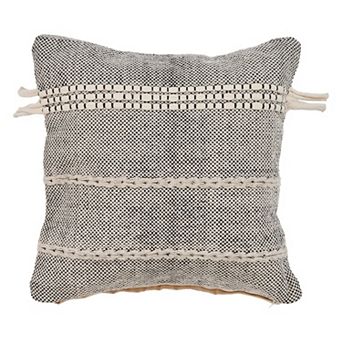 HomeRoots 20" Black And Natural Striped Cotton Throw Pillow with Tassels