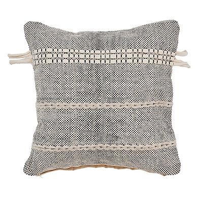 HomeRoots 20" Black And Natural Striped Cotton Throw Pillow with Tassels