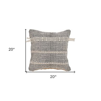 HomeRoots 20" Black And Natural Striped Cotton Throw Pillow with Tassels