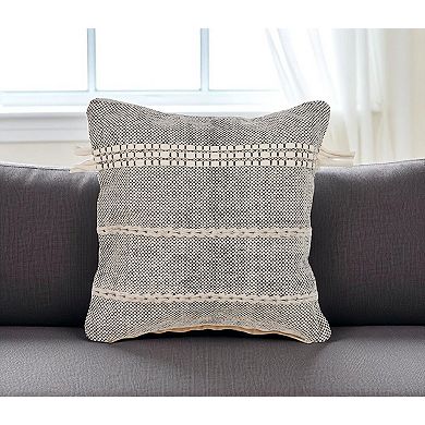 HomeRoots 20" Black And Natural Striped Cotton Throw Pillow with Tassels