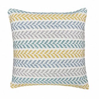 HomeRoots 18" X 18" Yellow And Teal 100% Cotton Striped Zippered Pillow
