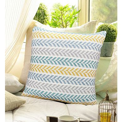 HomeRoots 18" X 18" Yellow And Teal 100% Cotton Striped Zippered Pillow
