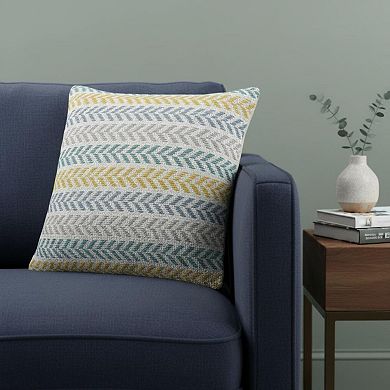 HomeRoots 18" X 18" Yellow And Teal 100% Cotton Striped Zippered Pillow