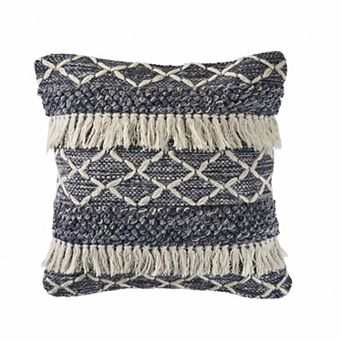 HomeRoots 20" X 20" Navy And Ivory 100% Wool Geometric Zippered Pillow