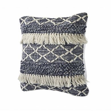 HomeRoots 20" X 20" Navy And Ivory 100% Wool Geometric Zippered Pillow