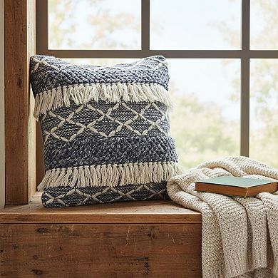 HomeRoots 20" X 20" Navy And Ivory 100% Wool Geometric Zippered Pillow