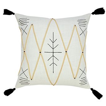 HomeRoots 20" X 20" Off-White Black And Cream 100% Cotton Geometric Zippered Pillow