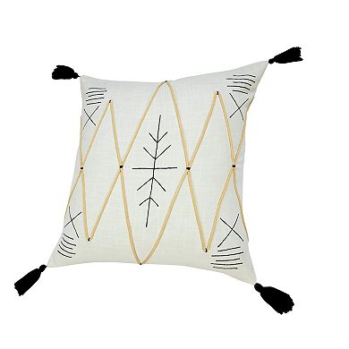HomeRoots 20" X 20" Off-White Black And Cream 100% Cotton Geometric Zippered Pillow