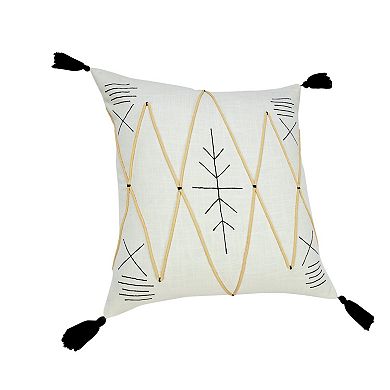 HomeRoots 20" X 20" Off-White Black And Cream 100% Cotton Geometric Zippered Pillow