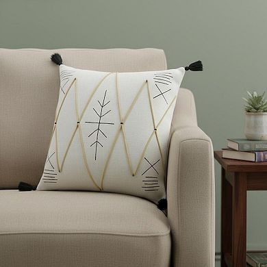 HomeRoots 20" X 20" Off-White Black And Cream 100% Cotton Geometric Zippered Pillow