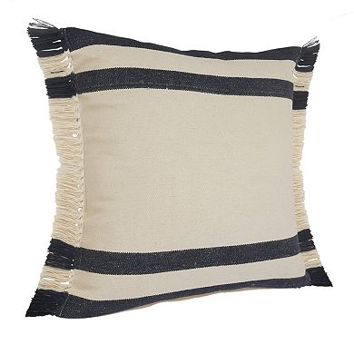 HomeRoots 26" X 26" Ensign Blue White And Linen 100% Cotton Striped Zippered Pillow