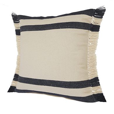 HomeRoots 26" X 26" Ensign Blue White And Linen 100% Cotton Striped Zippered Pillow