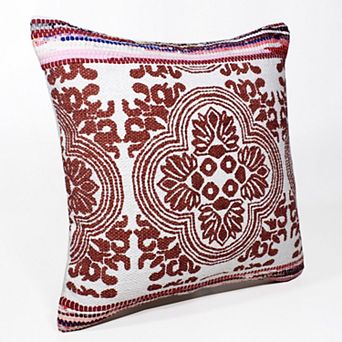 HomeRoots 20" X 20" Red White Purple And Pink 100% Cotton Geometric Zippered Pillow